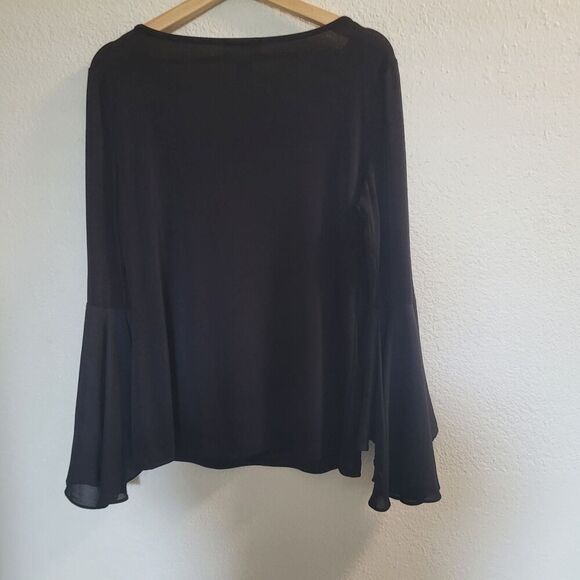 Carmen Marc Valvo‎ Top Women's M Black Bell Sleeve Tunic Career Wear  Pullover - Picture 1 of 6
